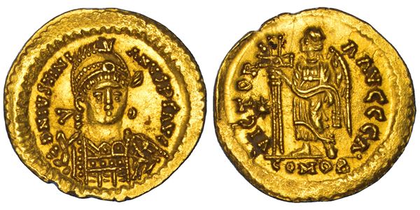 OSTROGOTI. PERIODO DI ATALARICO, VITIGE E TEODATO, 526-549. Solido a nome di Giustiniano I, 530-539. Ravenna.