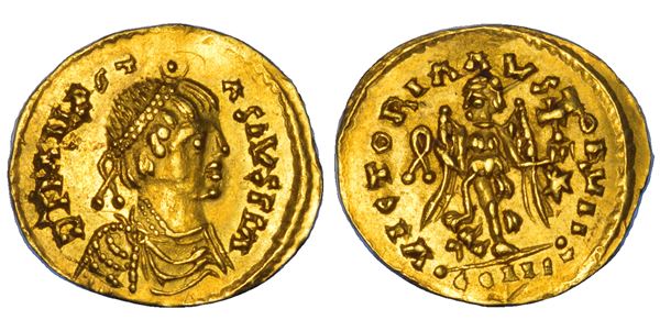 OSTROGOTI. PERIODO DI BADUILA, 541-552. Tremisse a nome di Anastasio, 491-518. Ticinum.