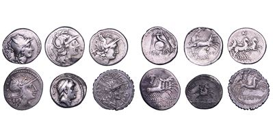 Monete della Repubblica Romana, Lotto di sei denari in argento