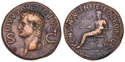 Caligola, Dupondio con testa radiata di Divus Augustus