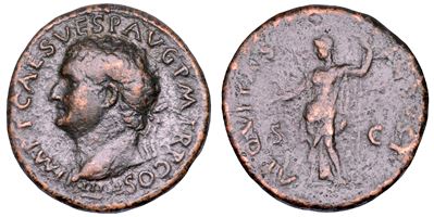 Moneta Roma, Testa di Aequitas con bilancia e scettro, Bronzo, 79-81 d.C.