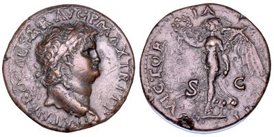 NERONE, Dupondio, 66 d.C., Lugdunum, bronzo