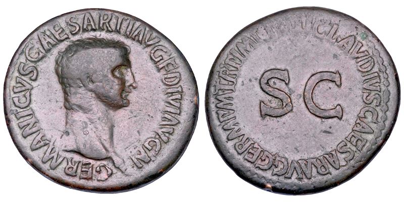 GERMANICO, 15 A.C - 19 D.C. Asse (coniazione sotto Claudio). Roma.  - Auction Numismatics - Cambi Casa d'Aste