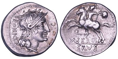 M. Sergius Silus, Denario 116-115 a.C.