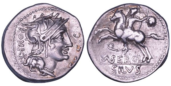 SERGIA. M. Sergius Silus  116-115 a.C. Denario.