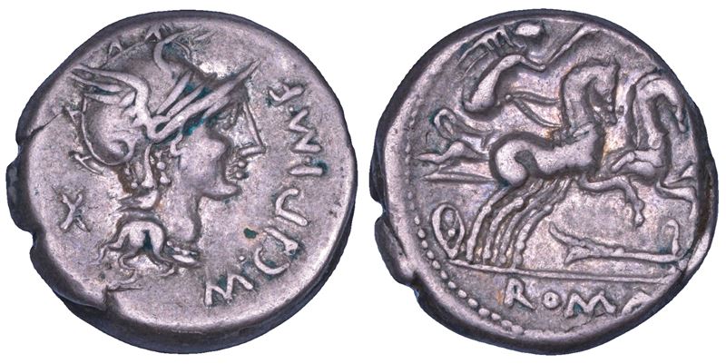 CIPIA. M. Cipius M.f, 115-114 a.C. Denario.