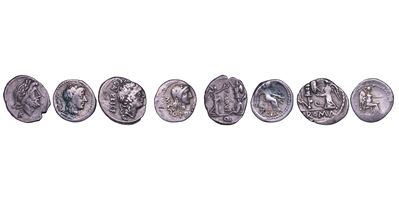 Monete romane, Lotto di quattro esemplari di quinari del II e I secolo a.C.