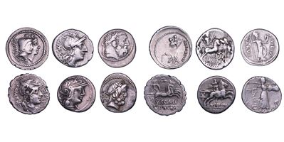 Monete, Lotto di sei denari della Repubblica Romana del II e I secolo a.C.