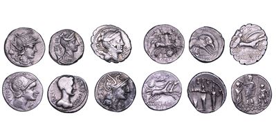 República Romana, Lotto di sei monete in argento del II e I secolo a.C.