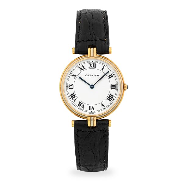 Cartier - Vendome Trinity ref. 881003 in oro giallo, bianco e rosa 18k, quadrante bianco con numeri Romani, circa 1990