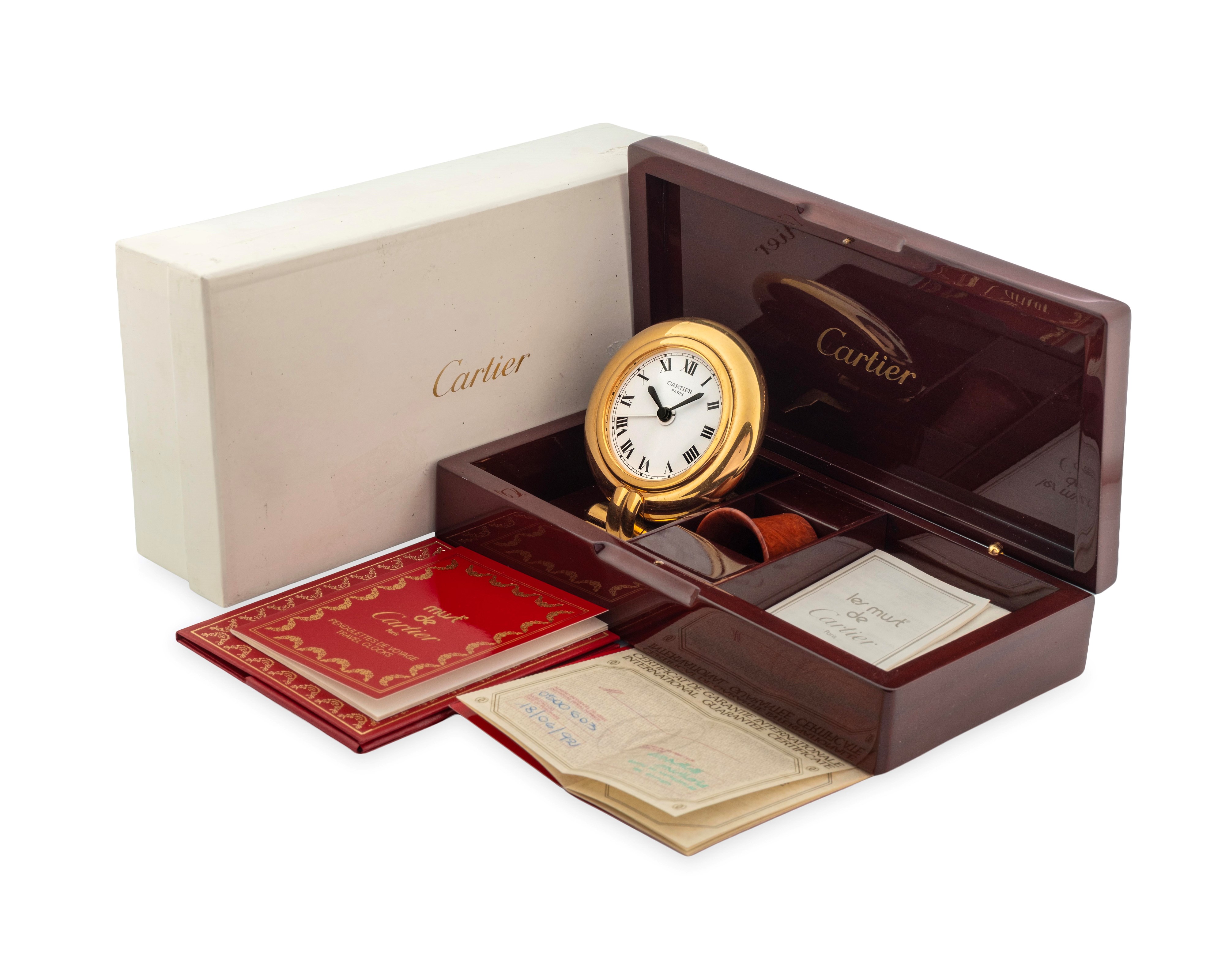 Cartier - Orologio da tavolo Colisee in ottone dorato con quadrante bianco e numeri romani (circa...