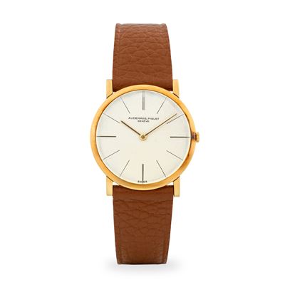 Extrapiatto ref. 5043, oro giallo 18k, quadrante bianco con indici dorati, circa 1950