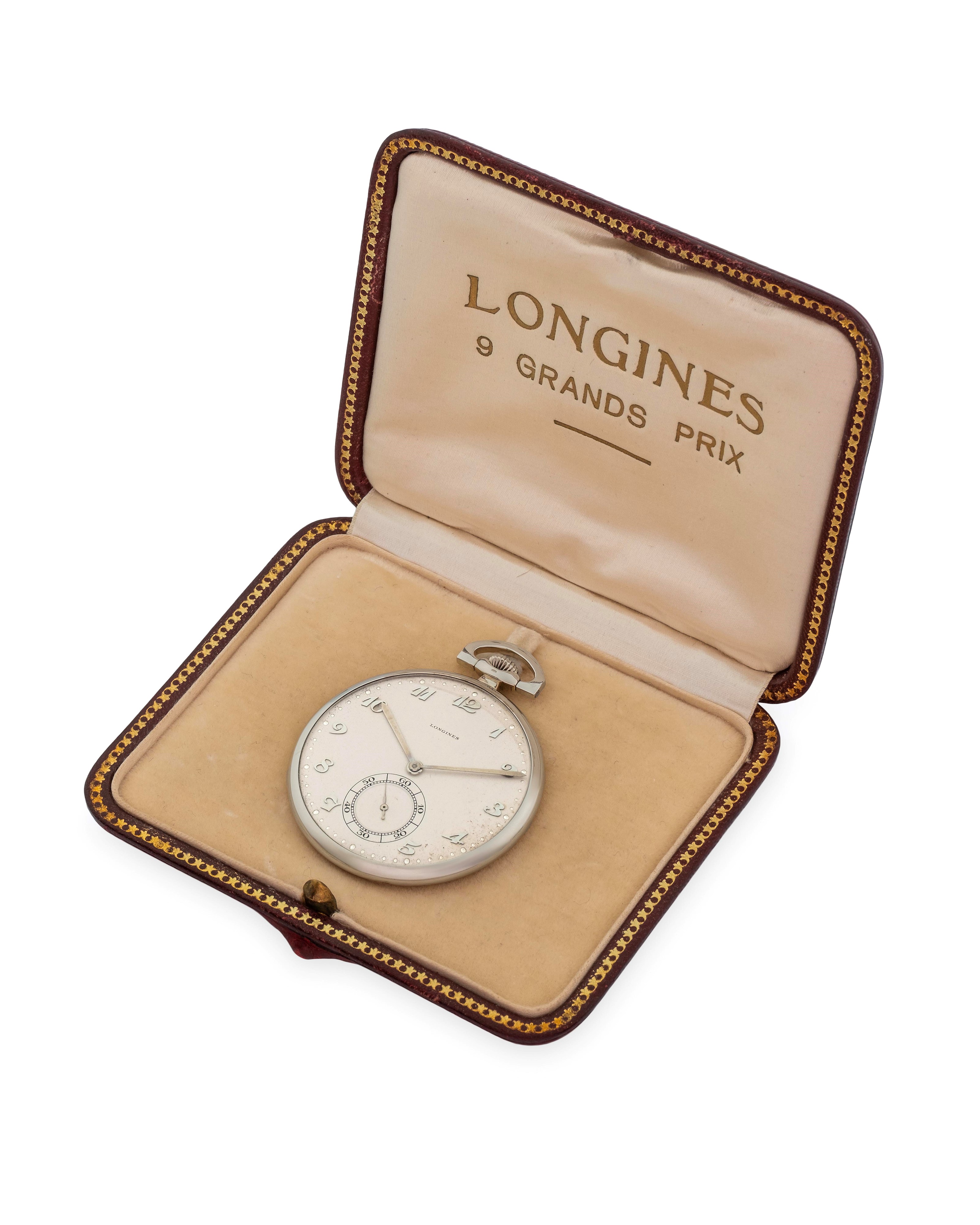Longines - Orologio da tasca in oro bianco 18k con quadrante argentè e piccoli secondi, circa 193...