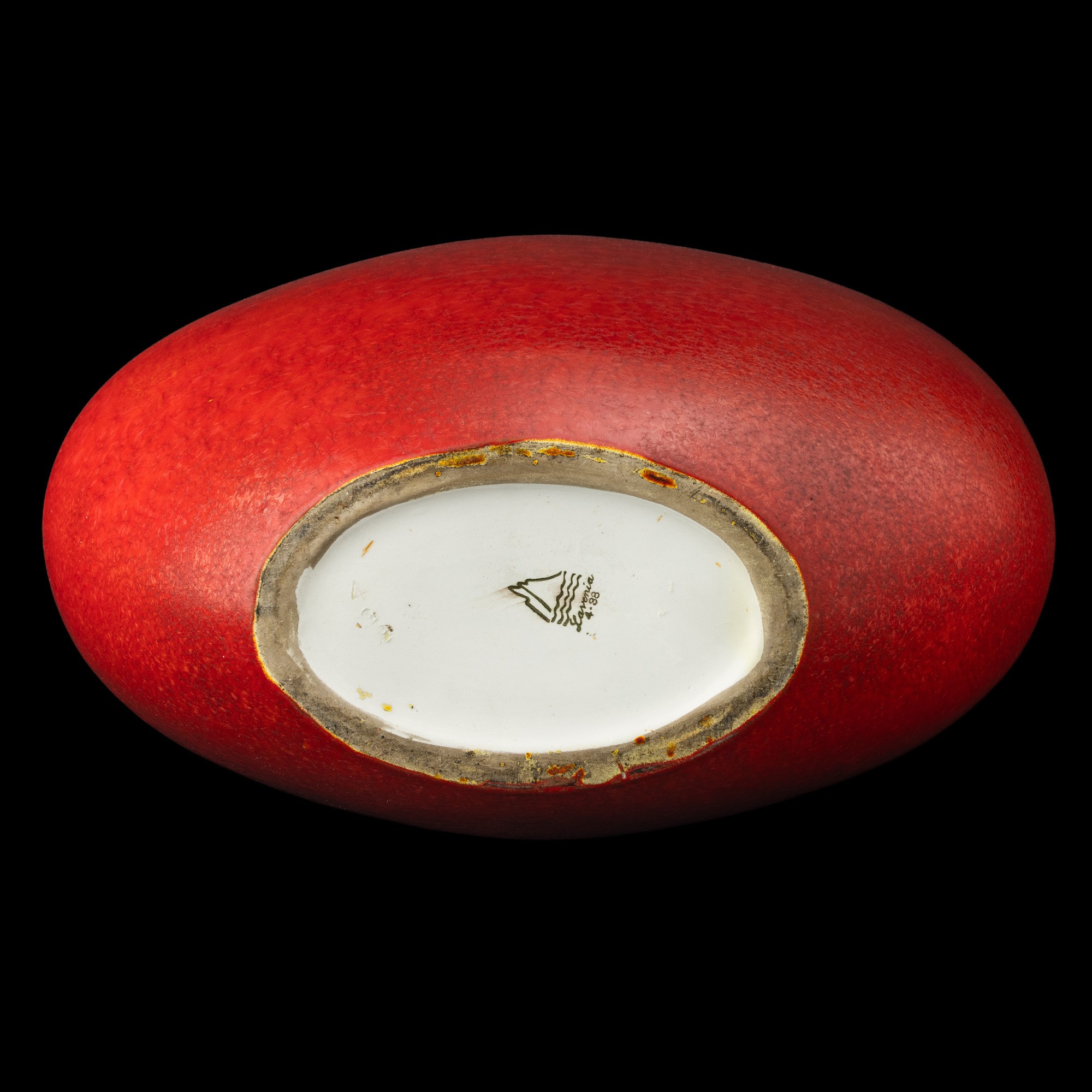 Guido Andloviz - S.C.I., Laveno 1938. Grande vaso a lente in terraglia a colaggio con decoro a sm...
