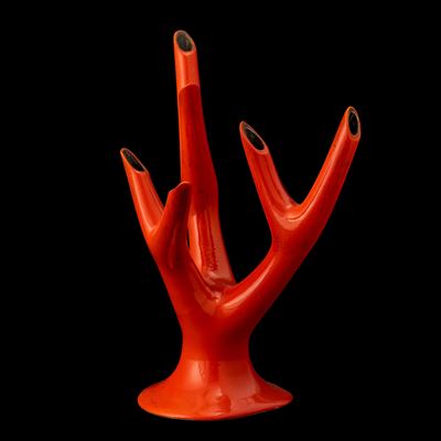 Vaso a tronco d’albero in terraglia a colaggio con smalto bicolore