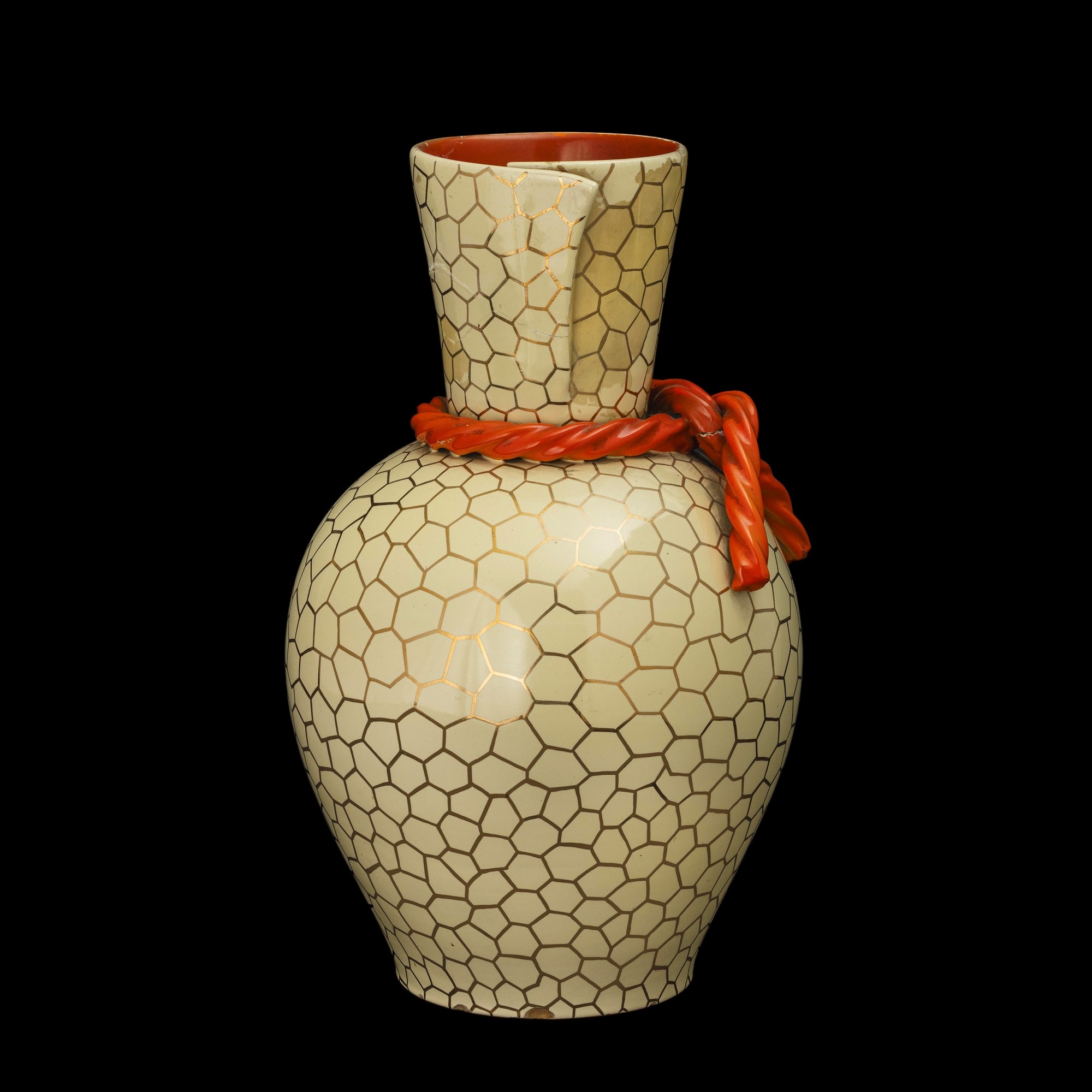 Rometti, Vaso ad anfora in ceramica con smalto policromo e dorature