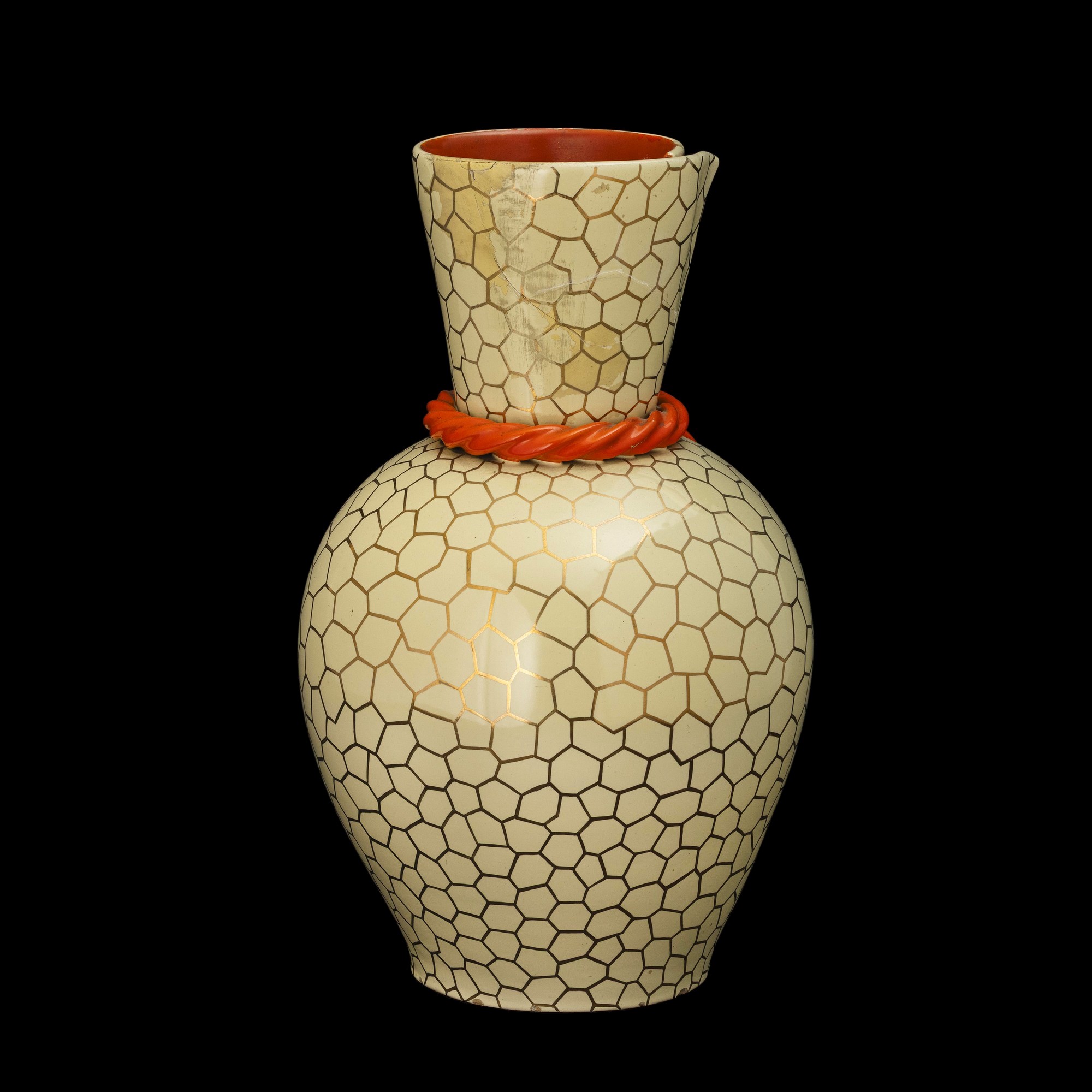 Rometti, Vaso ad anfora in ceramica con smalto policromo e dorature