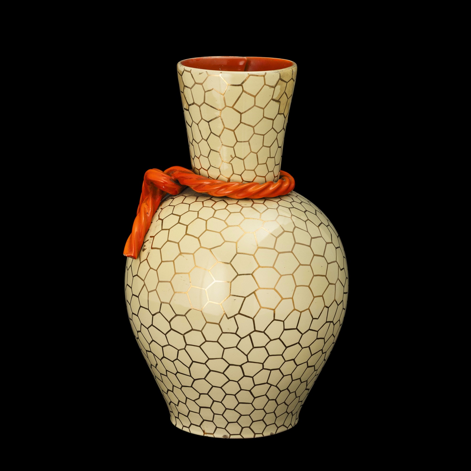 Rometti, Vaso ad anfora in ceramica con smalto policromo e dorature