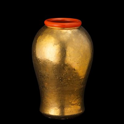 Rometti, Vaso a balaustro in terraglia con doratura a rilievo, bocca arancione, 1940 ca