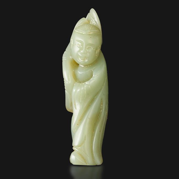 Figura di saggio in giada Celadon, Cina, Dinastia Qing, XIX secolo