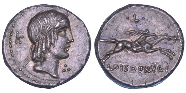 CALPURNIA.  L. Calpurnius Piso Frugi, 90 a.C. Denario.