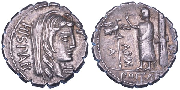 POSTUMIA. A. Postumius A.f. Sp.n. Albinus, 81 a.C. Denario serrato.