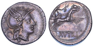 Rutilius Flaccus, Denario del 77 a.C.
