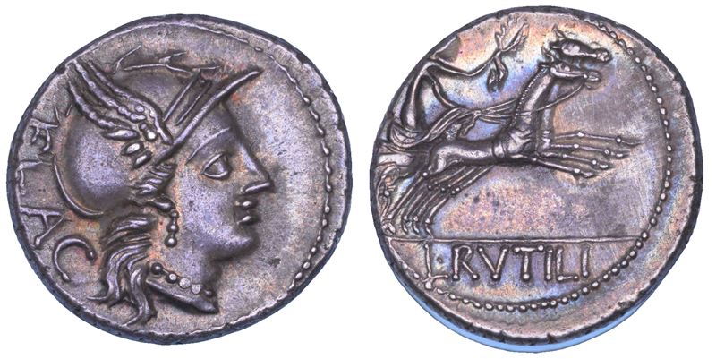 RUTILIA. L. Rutilius Flaccus, 77 a.C. Denario.  - Auction Numismatics - Cambi Casa d'Aste