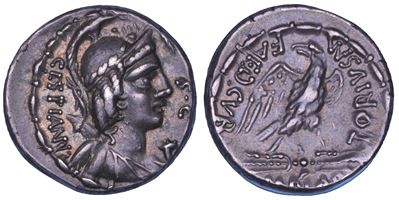 M. Plaetorius M.f. Cestianus, Denario, 57 a.C.