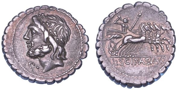 CORNELIA. L. Cornelius Scipius Asiaticus, 106 a.C. Denario serrato.
