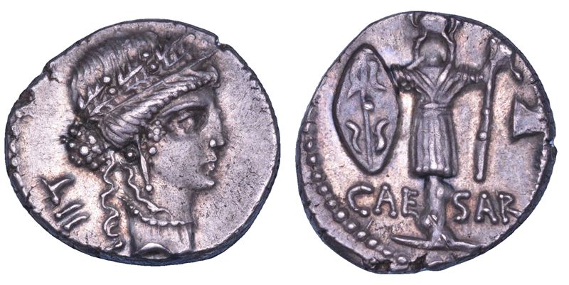C. GIULIO CESARE. Denario, anni 48-47 a.C. Zecca itinerante.  - Asta Numismatica - Cambi Casa d'Aste