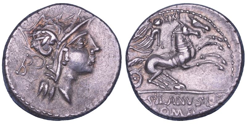JUNIA. D. Junius Silanus, 91 a.C. Denario.
