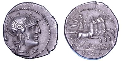 L. Postumius Albinus, Denario, 131 a.C.