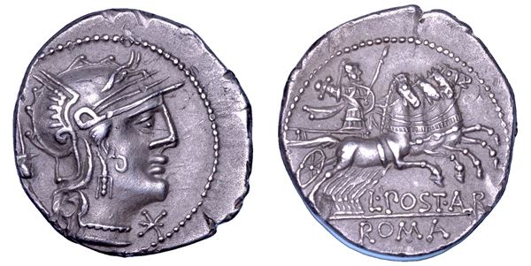 POSTUMIA. L. Postumius Albinus, 131 a.C. Denario.