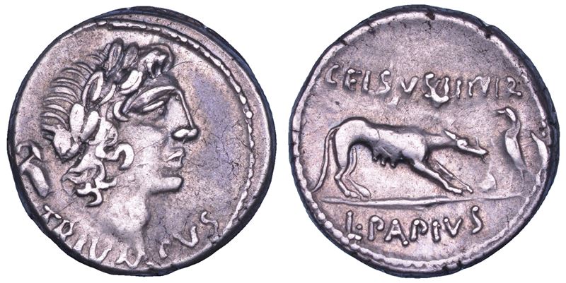 PAPIA. L. Papius Celsus, 45 a.C. Denario.  - Asta Numismatica - Cambi Casa d'Aste