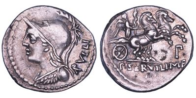 Servilius M.f. Rullus, Denario con Testa di Minerva e Vittoria