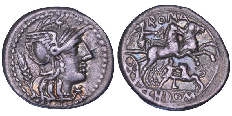 DOMITIA. Cn. Domitius Ahenobarbus, 128 a.C. Denario.