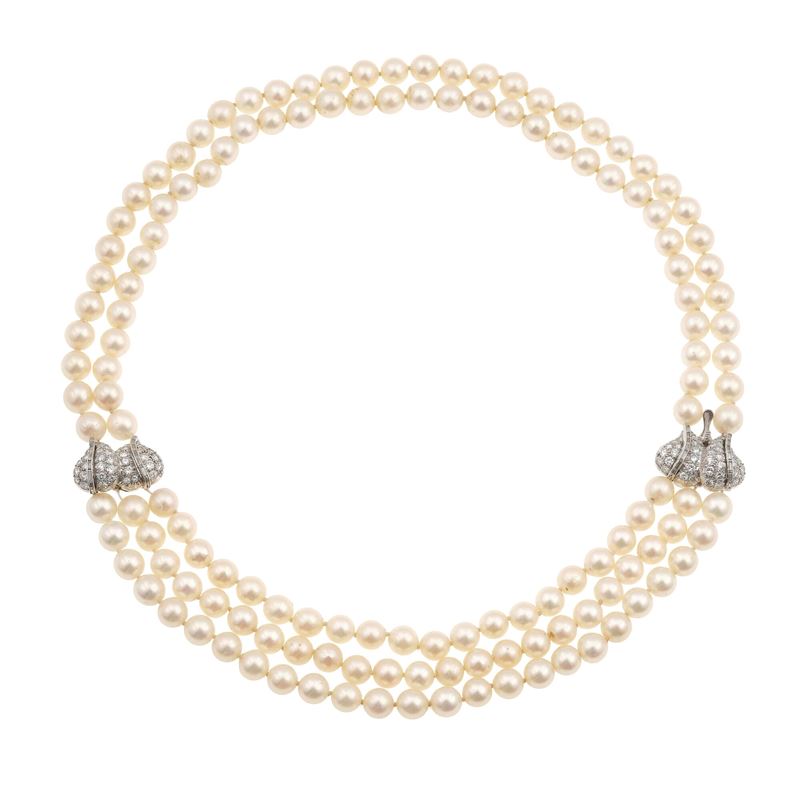 Cultured pearl, gold and diamond necklace  - Auction Fine Jewellery - Cambi Casa d'Aste