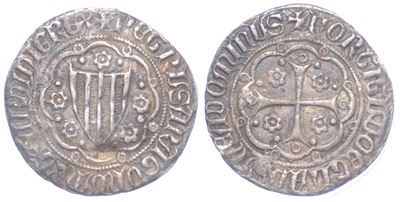 VILLA DI CHIESA. Pietro IV d’Aragona (1336–1387), ETRVS ARAGONVM ET SARDINIE REX, alfonsino in ar...