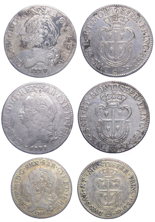 REGNO DI SARDEGNA, CARLO EMANUELE III DI SAVOIA, 1755-1773 (II PERIODO). Lotto di tre monete.