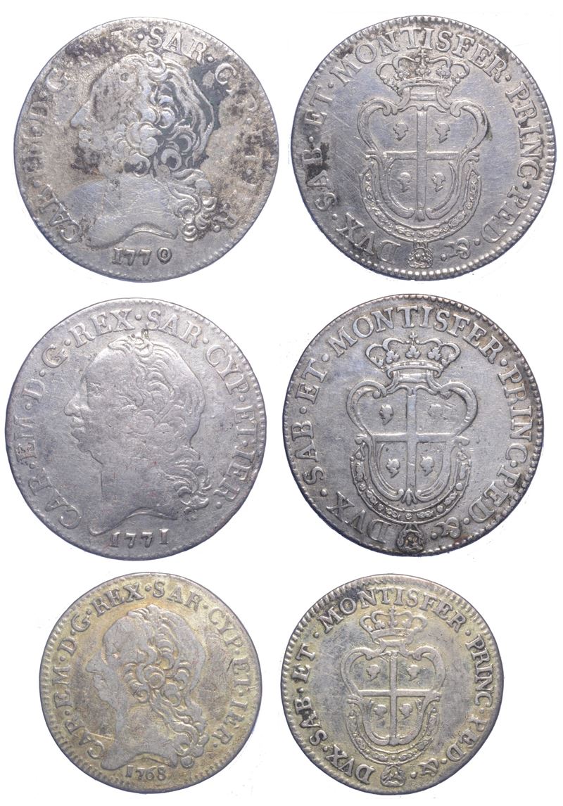 REGNO DI SARDEGNA, CARLO EMANUELE III DI SAVOIA, 1755-1773 (II PERIODO). Lotto di tre monete.  - Asta Numismatica Light - Cambi Casa d'Aste