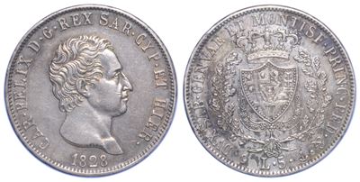 Regno di Sardegna, Carlo Felice di Savoia (1821-1831), 5 Lire (Genova, 1828) - argento