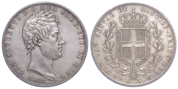 REGNO DI SARDEGNA. CARLO ALBERTO DI SAVOIA, 1831-1849. 5 Lire.