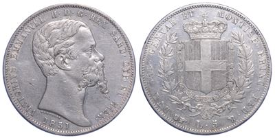 Regno di Sardegna, Vittorio Emanuele II di Savoia, 5 lire (Torino) 1851
