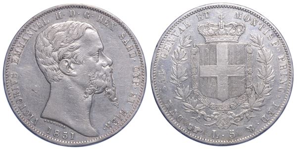REGNO DI SARDEGNA. VITTORIO EMANUELE II DI SAVOIA, 1849-1861. 5 lire 1851.