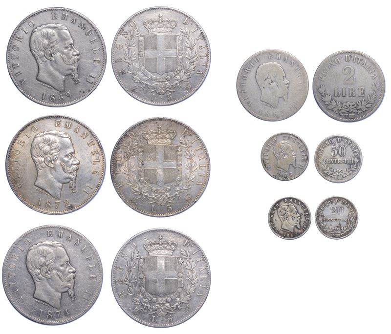 REGNO D'ITALIA. VITTORIO EMANUELE II DI SAVOIA, 1861-1878. Lotto di sei monete.  - Asta Numismatica Light - Cambi Casa d'Aste