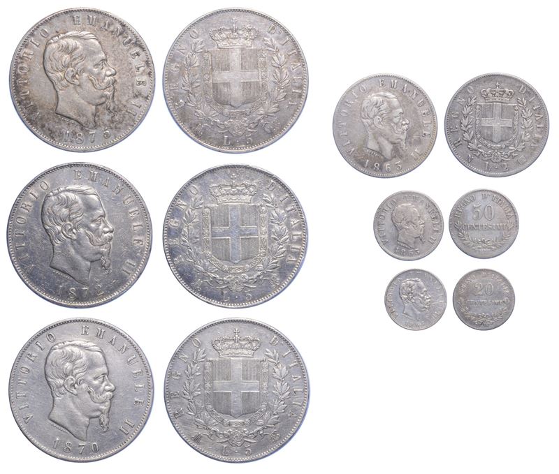 REGNO D'ITALIA. VITTORIO EMANUELE II DI SAVOIA, 1861-1878. Lotto di sei monete.  - Auction Light Numismatics - Cambi Casa d'Aste