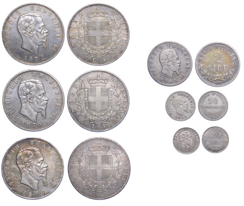 REGNO D'ITALIA. VITTORIO EMANUELE II DI SAVOIA, 1861-1878. Lotto di sei monete.  - Asta Numismatica Light - Cambi Casa d'Aste
