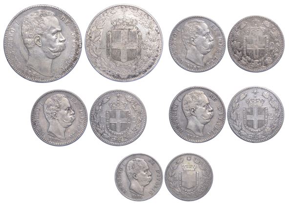 REGNO D'ITALIA. UMBERTO I DI SAVOIA, 1878-1900. Lotto di cinque monete.