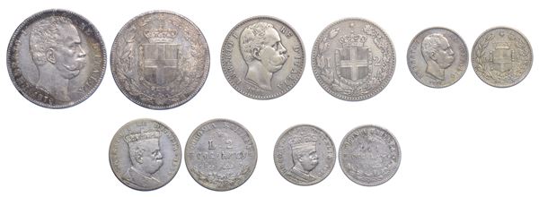 REGNO D'ITALIA. UMBERTO I DI SAVOIA, 1878-1900. Lotto di cinque monete.